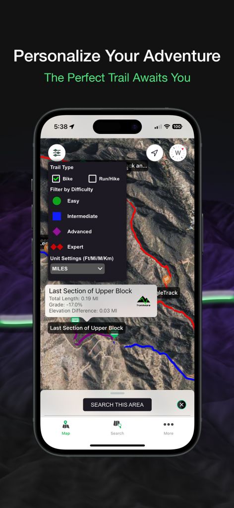 TrailAware 3D terrain map with trail filters